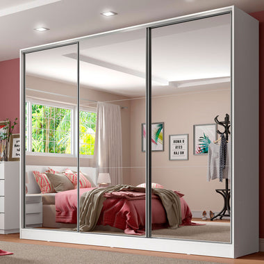 Clóset Matrimonial 231 cm 3 Puertas Corredizas Con 3 Espejos 100% MDF Blanco Royale Madesa
