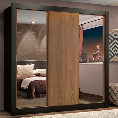 Clóset Matrimonial 170 cm 3 Puertas Corredizas Con 2 Espejos 4 Cajones Marrón/Negro Lyon Madesa