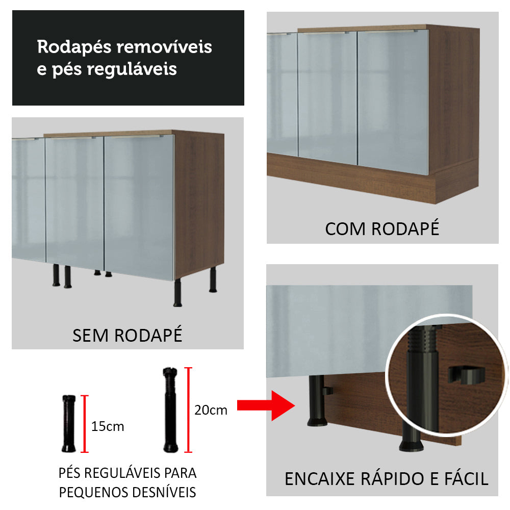 Mueble Despensa 60 cm 3 Puertas Lux Marrón/Gris