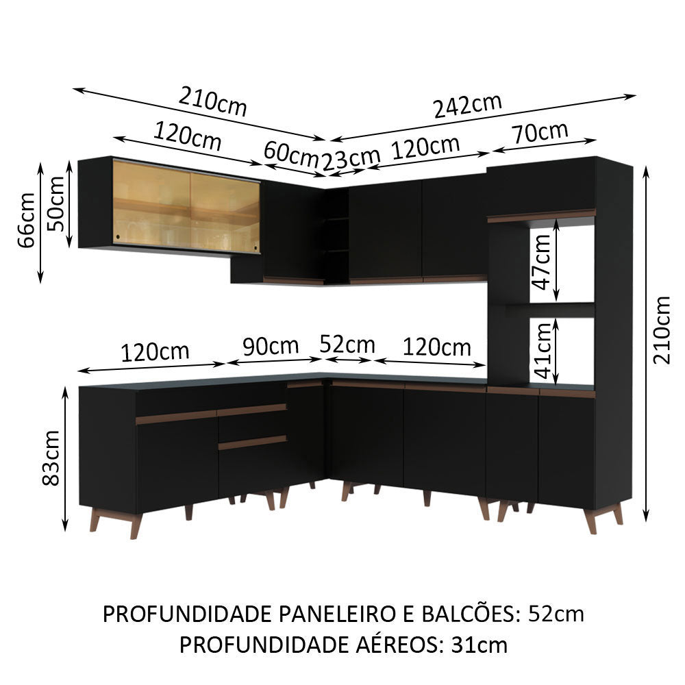 Cocina Integral Esquinera 452cm Negro Reims Madesa 01