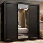 Clóset Matrimonial 170 cm 3 Puertas Corredizas Con 1 Espejo 2 Cajones Negro Lyon Madesa