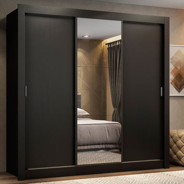 Clóset Matrimonial 170 cm 3 Puertas Corredizas Con 1 Espejo 2 Cajones Negro Lyon Madesa
