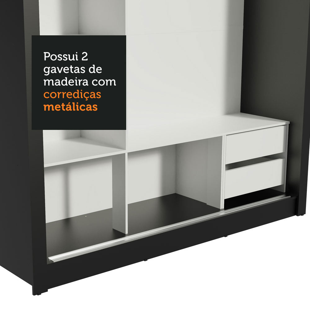 Clóset Matrimonial 170 cm 3 Puertas Corredizas Con 1 Espejo 2 Cajones Negro/Blanco Lyon Madesa