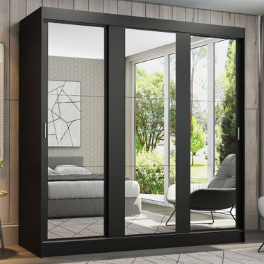 Clóset Matrimonial 180 cm 3 Puertas Corredizas Con 3 Espejos Negro Reno Madesa