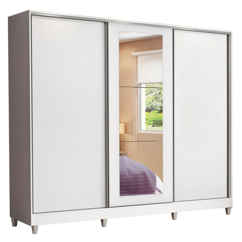 Clóset Matrimonial 100% MDF Eros 3 Puertas Correderas con Espejo con Patas Blanco
