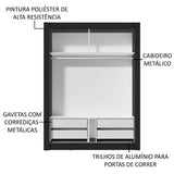 Clóset Soltero Dallas Plus 2 Puertas Correderas con Espejo 4 Cajones Negro/Blanco