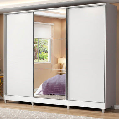 Clóset Matrimonial 231 cm 3 Puertas Corredizas Con 1 Espejo 100% MDF Blanco Royale Madesa