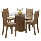 Conjunto de Comedor con Encimera Vidrio 4 Sillas Marrón/Beige Maya Madesa
