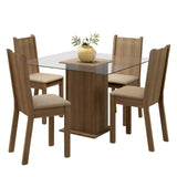 Juego de Comedor Mesa con Encimera de Vidrio 4 Sillas Marrón/Beige Maya