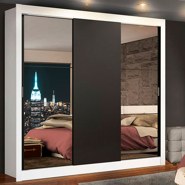 Clóset Matrimonial 170 cm 3 Puertas Corredizas Con 2 Espejos 2 Cajones Blanco/Negro Lyon Madesa