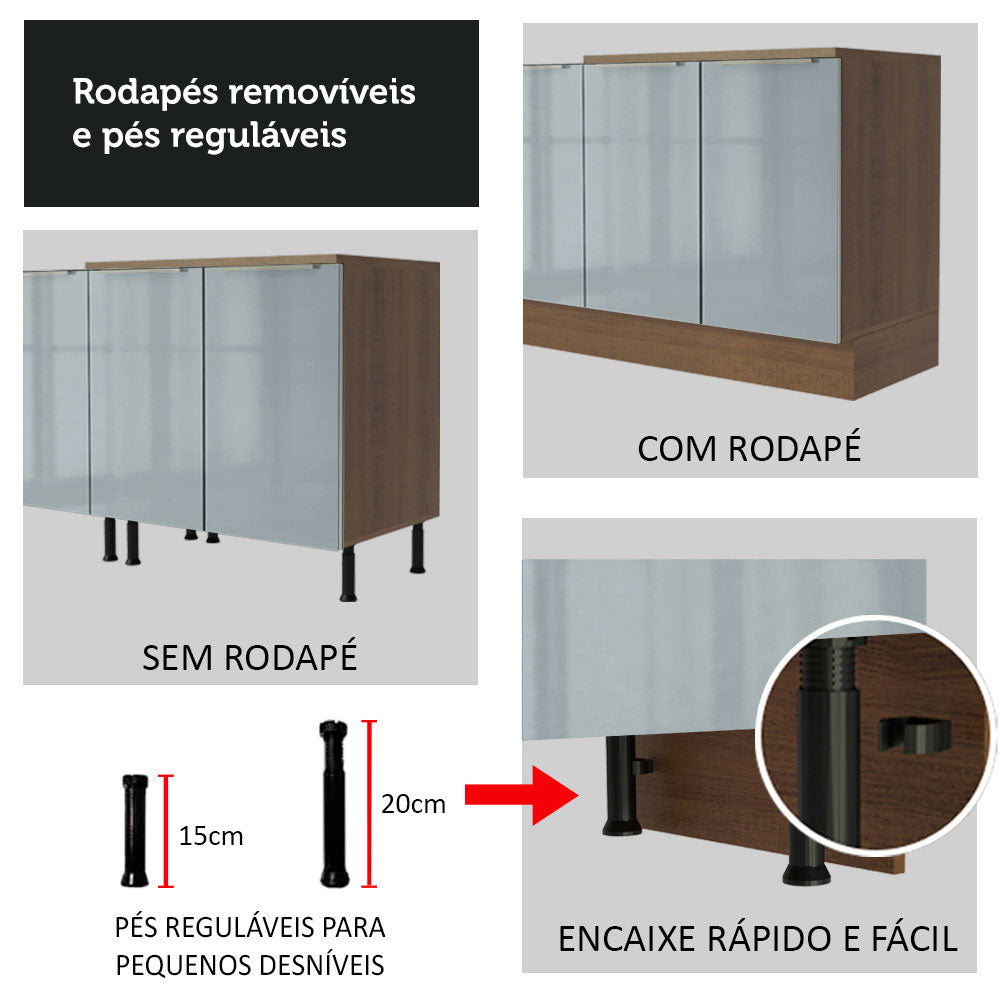 Gabinete Bajo 120 cm 2 Puertas 3 Cajones Marrón/Gris Lux Madesa