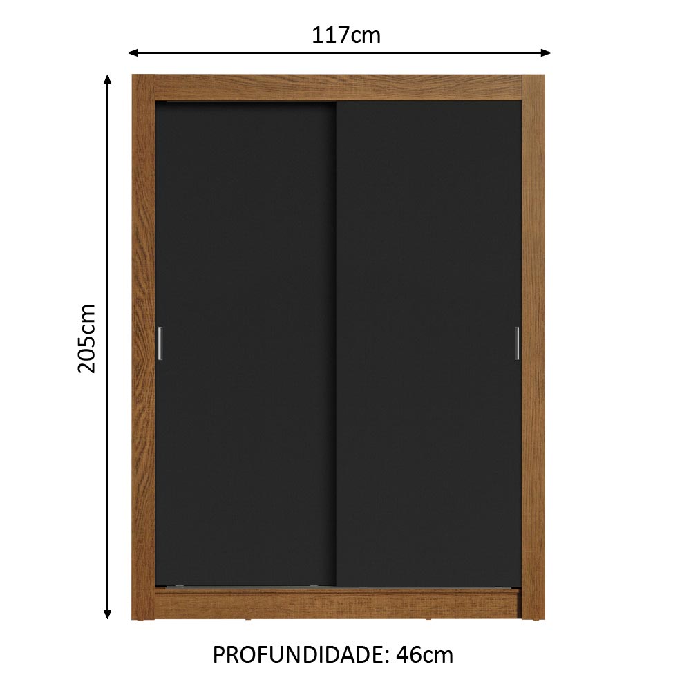 Clóset Soltero 117 cm 2 Puertas Corredizas 4 Cajones Marrón/Negro Dallas Madesa