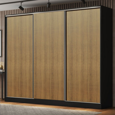 Clóset Matrimonial 231 cm 3 Puertas Corredizas 100% MDF Negro/Marrón Royale Madesa