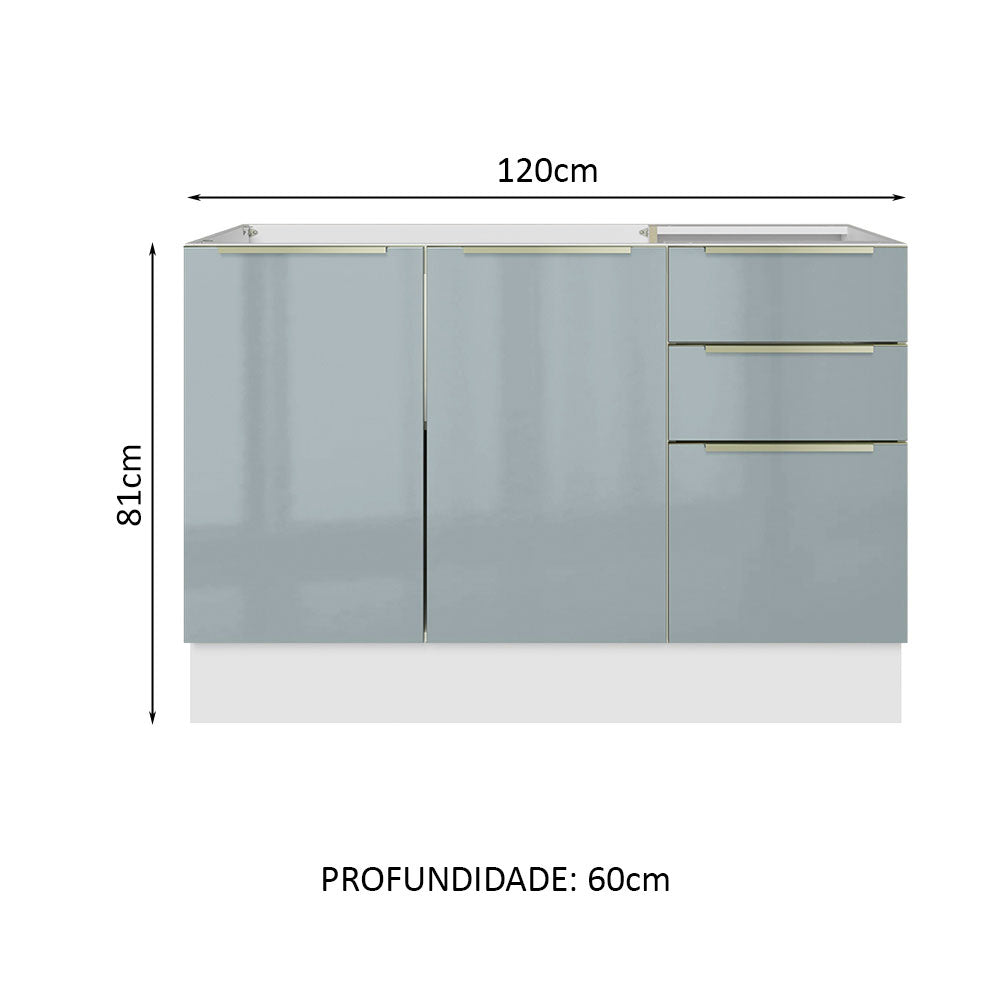 Gabinete Bajo 120 cm 2 Puertas 3 Cajones Sin Encimera Blanco/Gris Lux Madesa