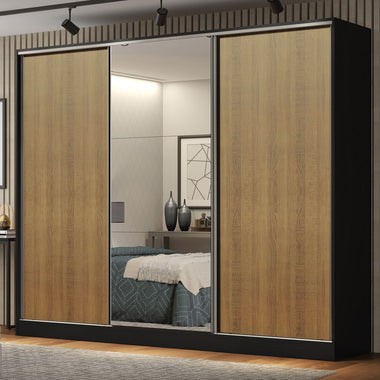 Clóset Matrimonial 231 cm 3 Puertas Corredizas Con 1 Espejo 100% MDF Negro/Marrón Royale Madesa