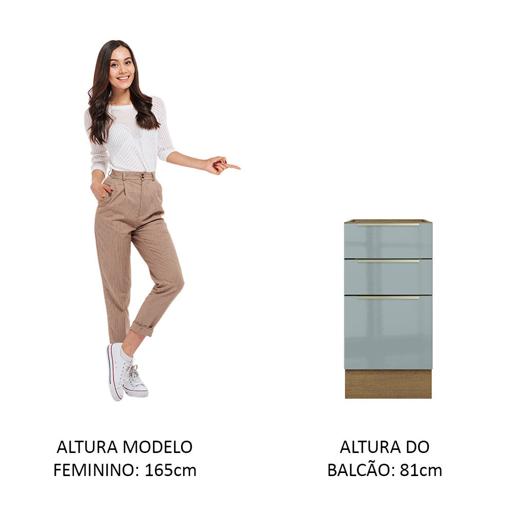 Gabinete Bajo 40 cm 3 Cajones Sin Encimera Marrón/Gris Lux Madesa