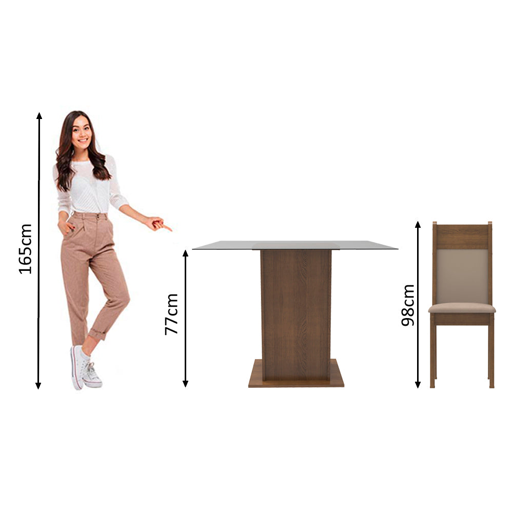 Juego de Comedor Mesa con Encimera de Vidrio 4 Sillas Marrón/Crema/Beige Dallas