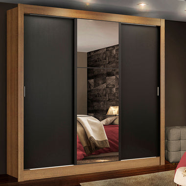 Clóset Matrimonial 170 cm 3 Puertas Corredizas Con 1 Espejo 4 Cajones Marrón/Negro Lyon Madesa