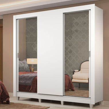 Clóset Matrimonial Lyon Plus 3 Puertas Correderas con Espejos 4 Cajones con Patas Blanco