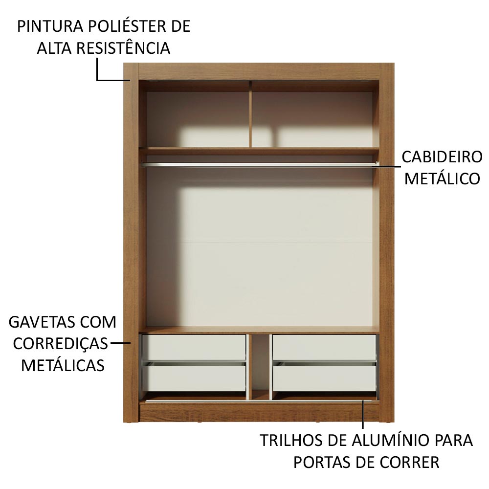 Clóset Soltero 117 cm 2 Puertas Corredizas 4 Cajones Marrón Dallas Madesa