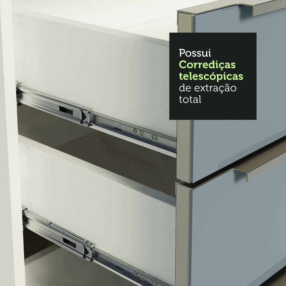 Gabinete Bajo 120 cm 2 Puertas 3 Cajones Blanco/Gris Lux Madesa