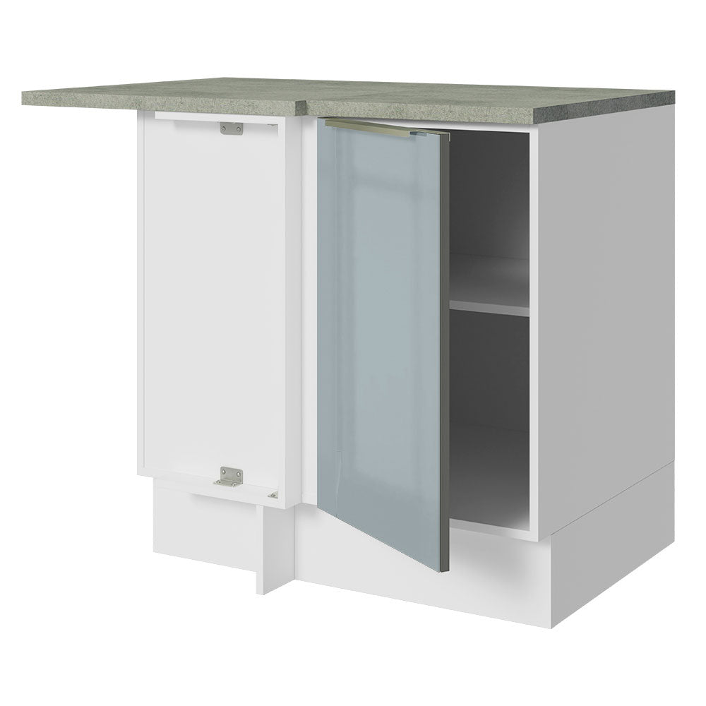 Gabinete Bajo de Esquina de Cocina con 1 Puerta (Con Encimera) Lux Blanco/Gris