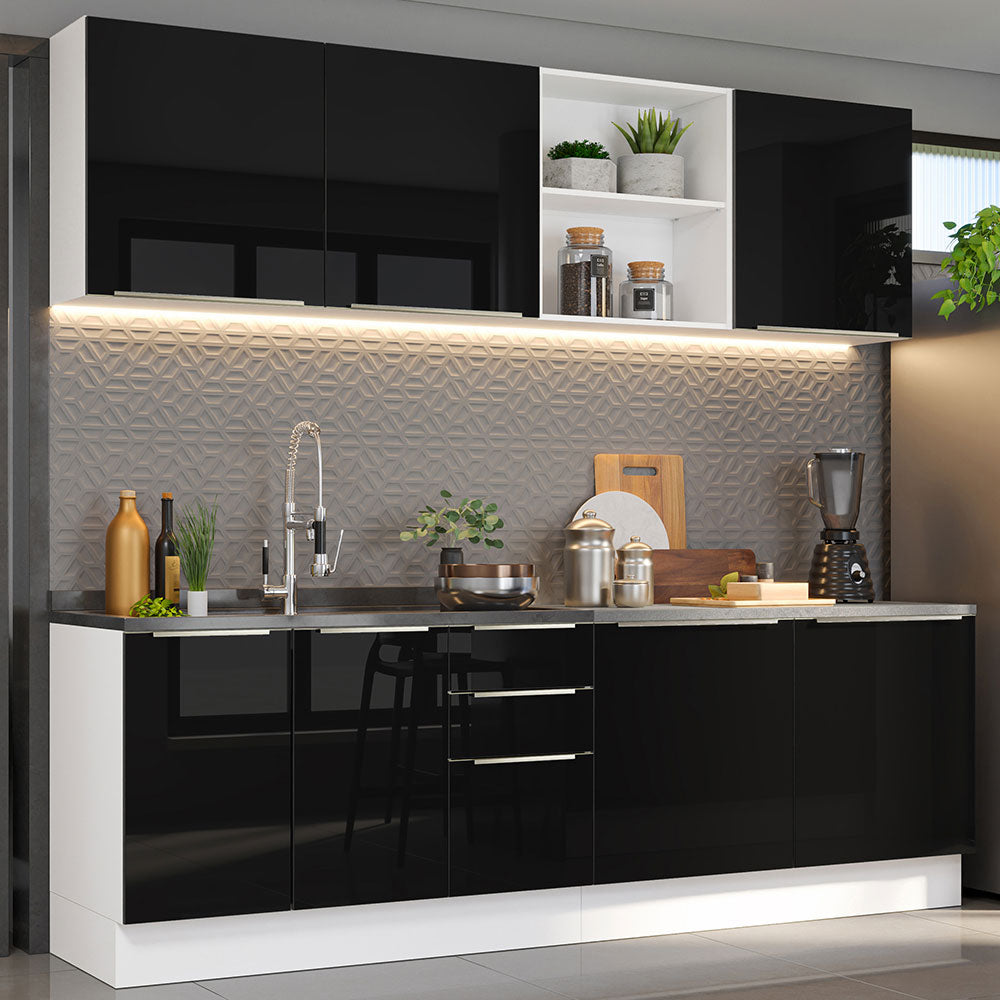 Cocina Integral 240cm Lux Blanco/Negro 05