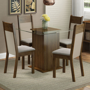 Conjunto de Comedor con Encimera Vidrio 4 Sillas Marrón/Crema/Beige Dallas Madesa