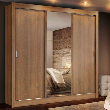 Clóset Matrimonial 170 cm 3 Puertas Corredizas Con 1 Espejo 2 Cajones Marrón Lyon Madesa