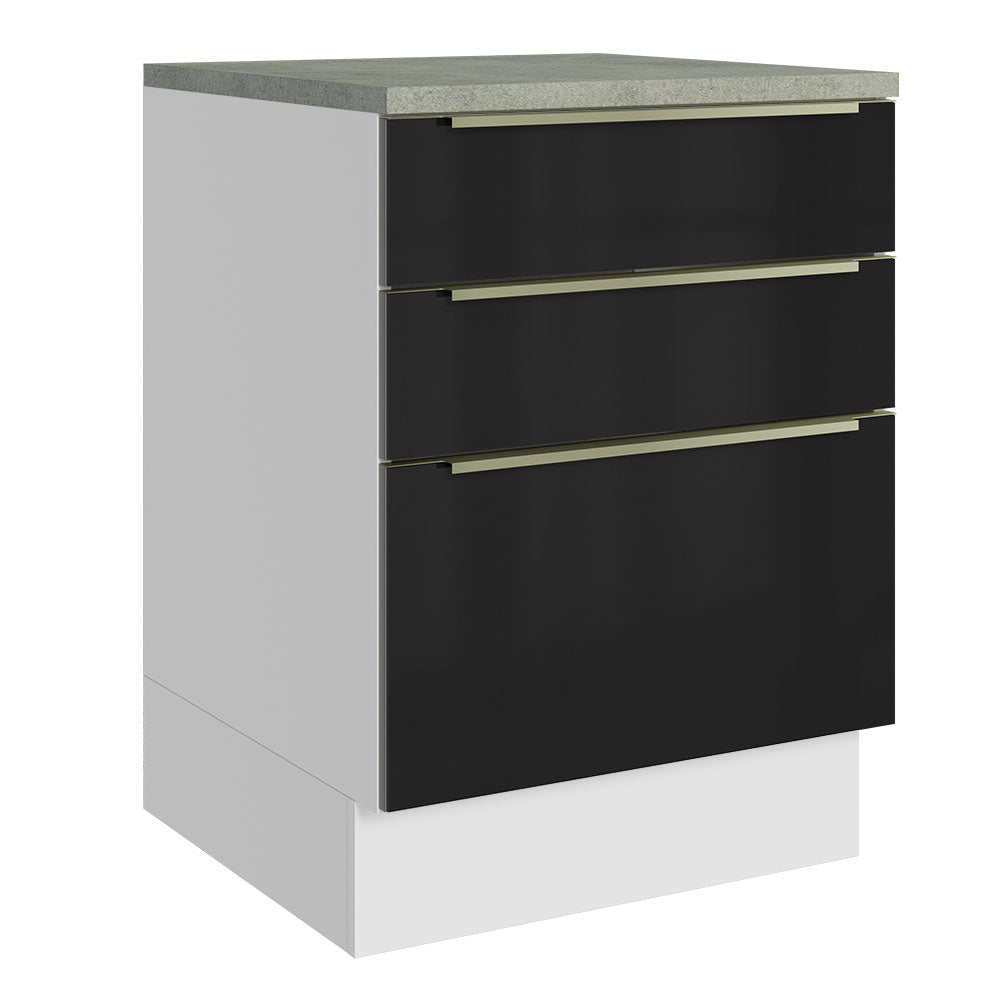Gabinete Bajo 60 cm 3 Cajones Blanco/Negro Lux Madesa