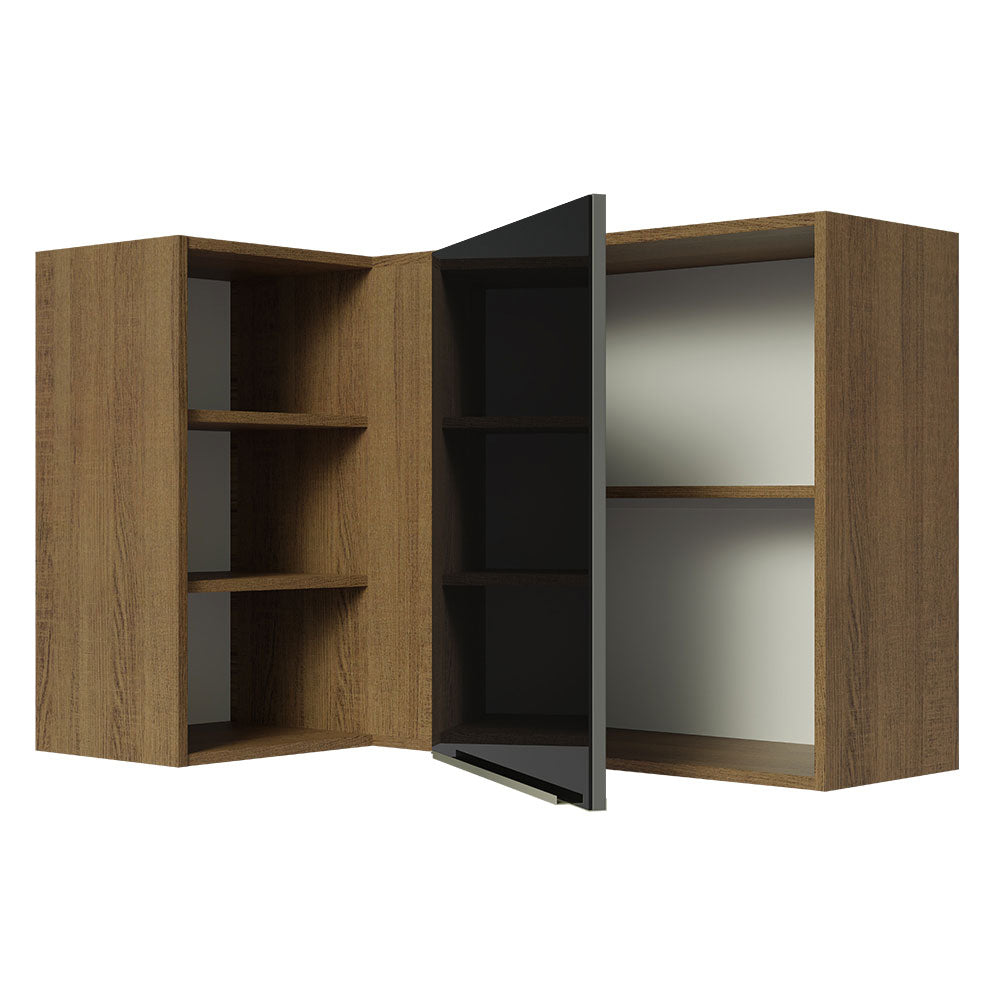 Gabinete Superior Esquinero 166 cm 1 Puerta 3 Nichos Marrón/Negro Lux Madesa