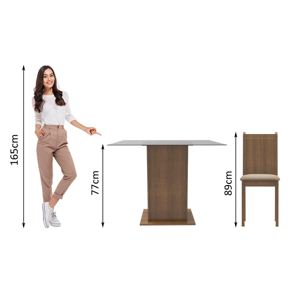 Juego de Comedor Mesa con Encimera de Vidrio 4 Sillas Marrón/Beige Maya