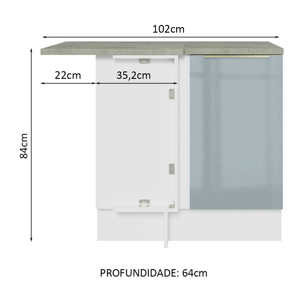 Gabinete Bajo de Esquina de Cocina con 1 Puerta (Con Encimera) Lux Blanco/Gris