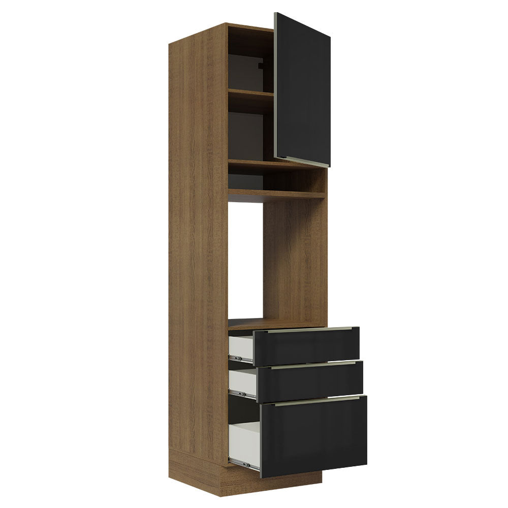 Mueble para Horno 60 cm 1 Puerta 3 Cajones Marrón/Negro Lux Madesa