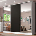 Clóset Matrimonial 231 cm 3 Puertas Corredizas Con 2 Espejos 100% MDF Blanco/Negro Royale Madesa