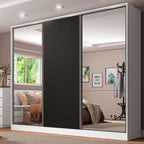 Clóset Matrimonial 231 cm 3 Puertas Corredizas Con 2 Espejos 100% MDF Blanco/Negro Royale Madesa