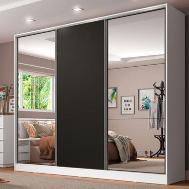 Clóset Matrimonial 231 cm 3 Puertas Corredizas Con 2 Espejos 100% MDF Blanco/Negro Royale Madesa