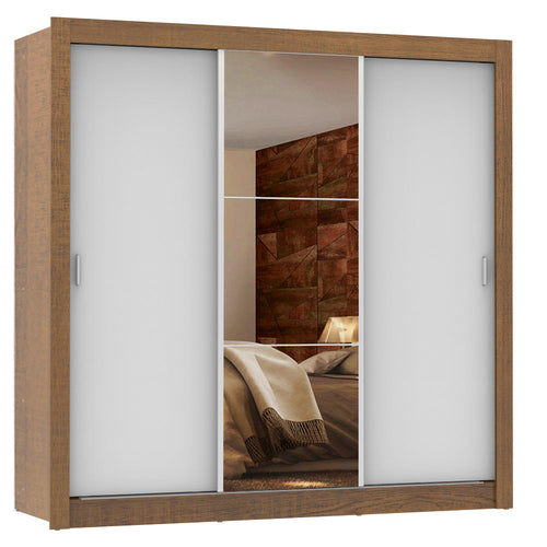Clóset Matrimonial 170 cm 3 Puertas Corredizas Con 1 Espejo 4 Cajones Marrón/Blanco Lyon Madesa