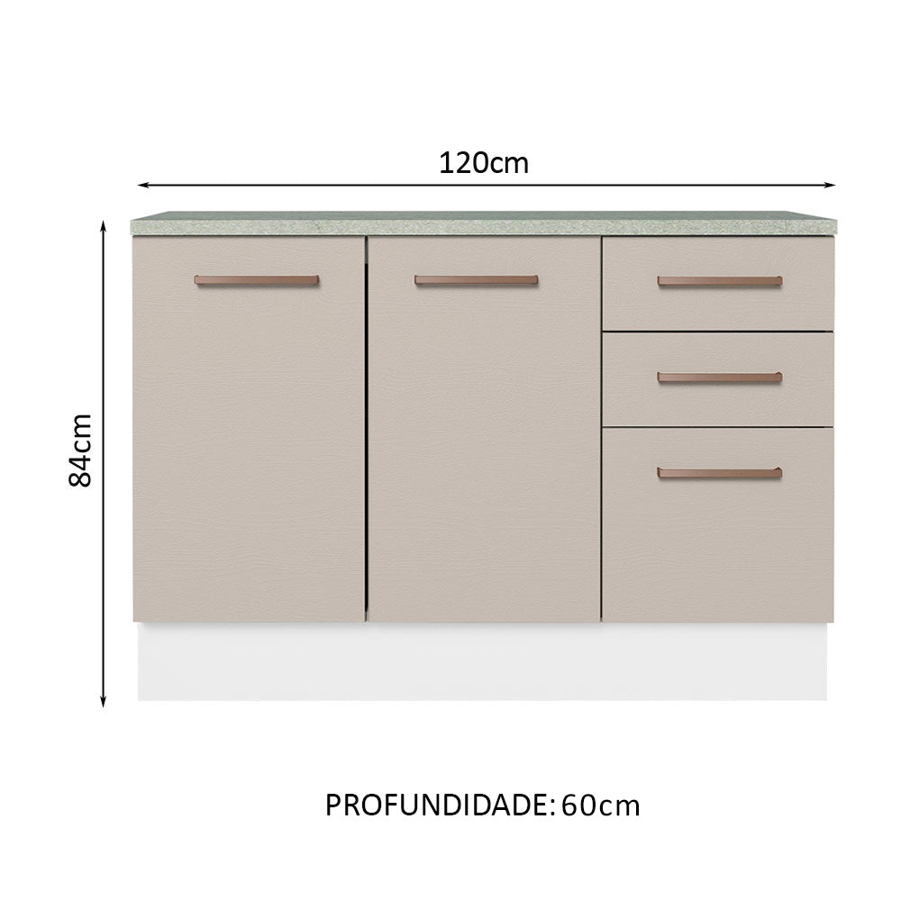 Gabinete Bajo 120 cm 2 Puertas 3 Cajones Blanco/Crema Agata Madesa