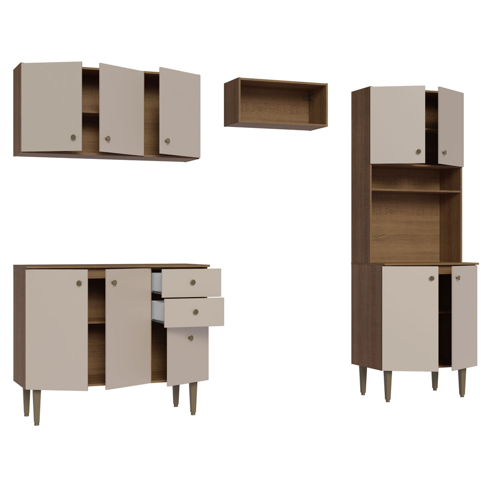 Cocina Compacta 235cm Marrón/Crema Gourmet 01