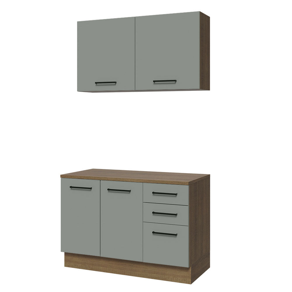 Kit Gabinete Bajo y Gabinete Superior Multiuso 120 cm Marrón/Gris Agata Madesa