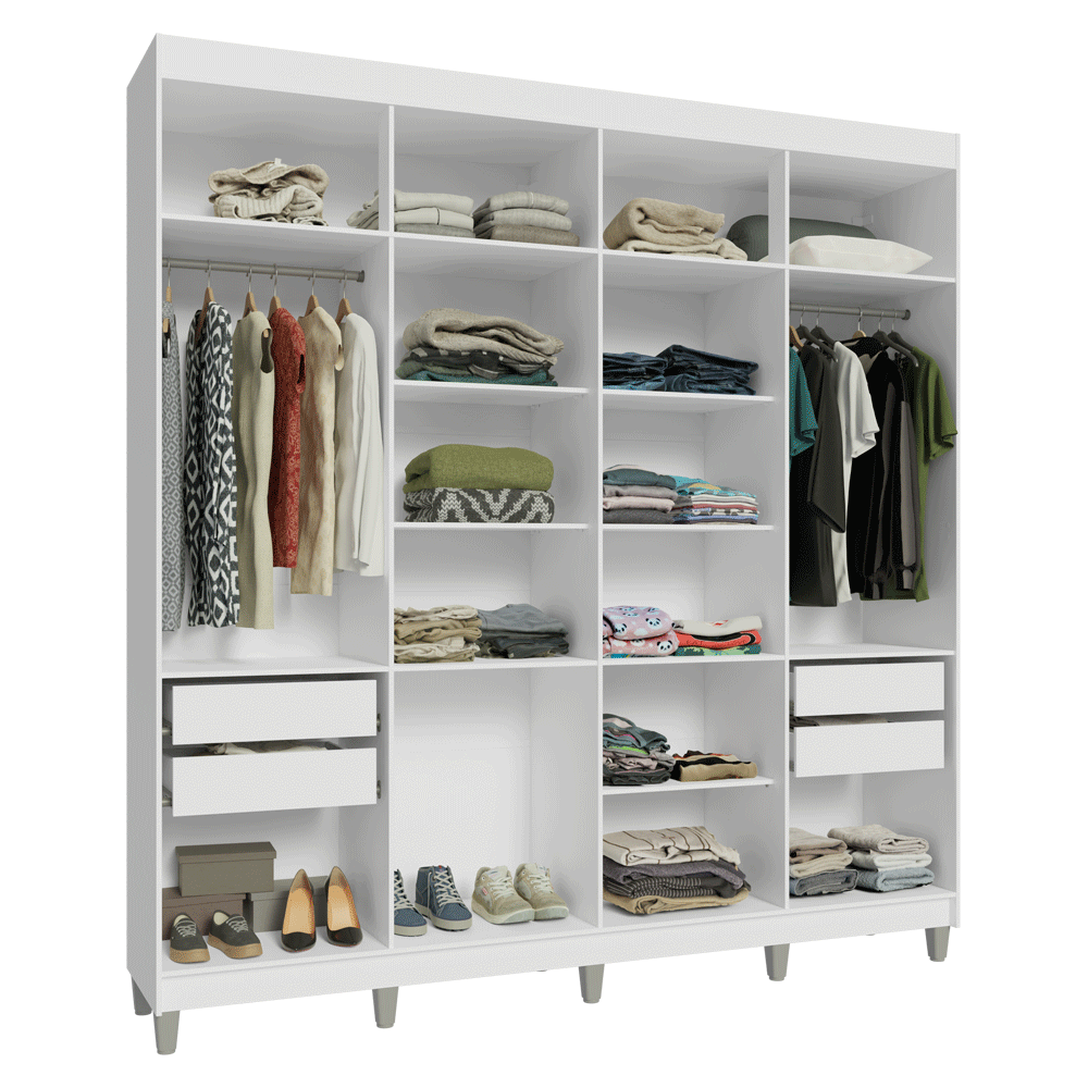 Clóset Matrimonial Venus 216 cm Sin Puertas con Patas 4 Cajones Blanco