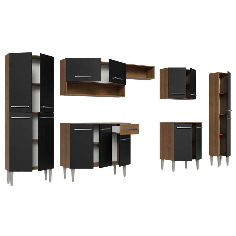 Cocina Integral 325cm Negro/Marrón Emilly Joy