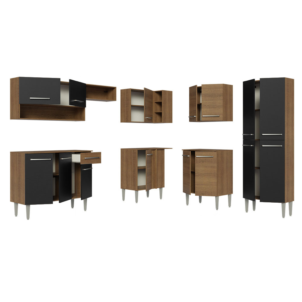 Cocina Integral Esquinera 417 cm Emilly Marrón/Negro 02