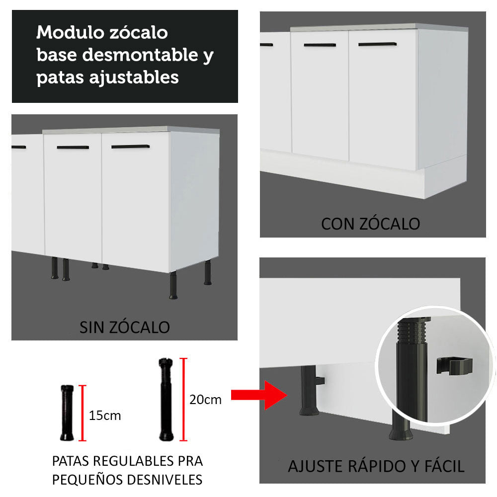 Gabinete Bajo Multiuso 120 cm 2 Puertas 3 Cajones Blanco Madesa