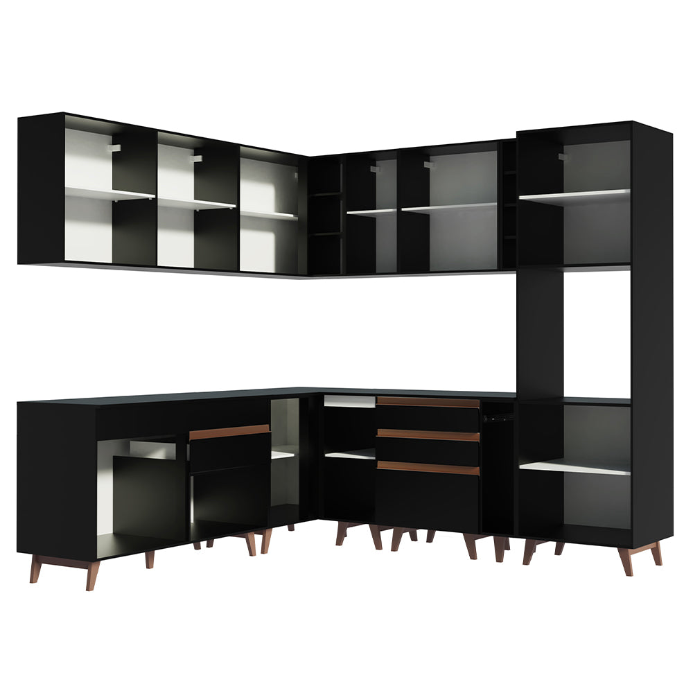 Cocina Integral Esquinera 437cm Negro Reims Madesa 01