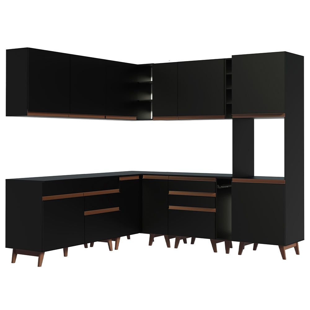 Cocina Integral Esquinera 437cm Negro Reims Madesa 01
