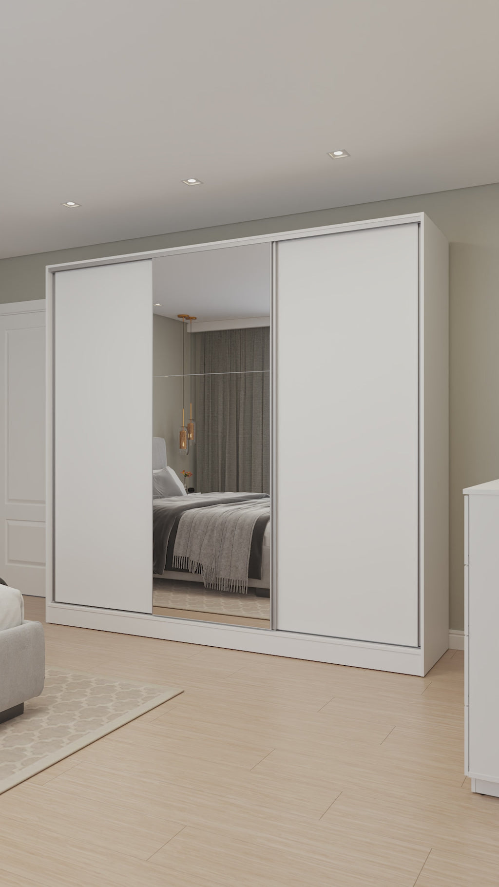 Clóset Matrimonial 231 cm 3 Puertas Corredizas Con 2 Espejos 100% MDF Blanco/Marrón Royale Madesa