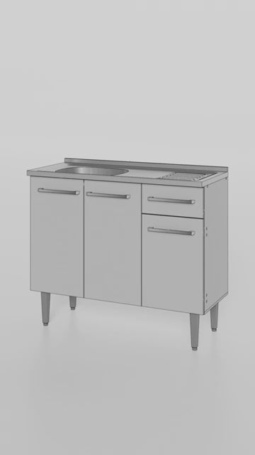 Gabinete Bajo 105 cm 3 Puertas 1 Cajón con Fregadero Marrón Emilly Madesa