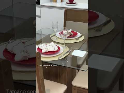 Juego de Comedor Mesa con Encimera de Vidrio 4 Sillas Marrón/Crema/Beige Dallas